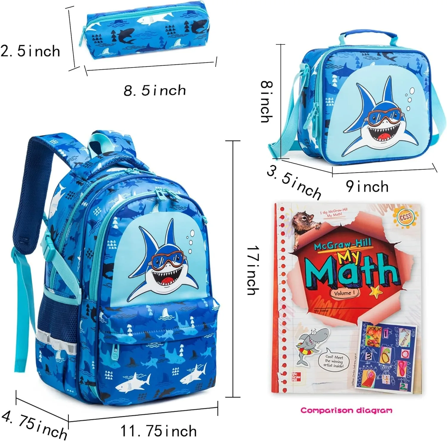 16 Inch School Bag for Boys Child Backpack Set with Thermal Insulation Bag Lightweight Bookbags for Elementary Students Mochila