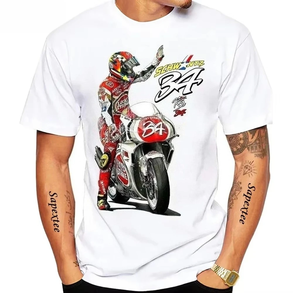 

Legend Rider Kevin Schwantz 34 1993 GP 500cc T-Shirt Men Short Sleeve Hip Hop Boy Sport Casual White Tops Man Motorcycle Tees
