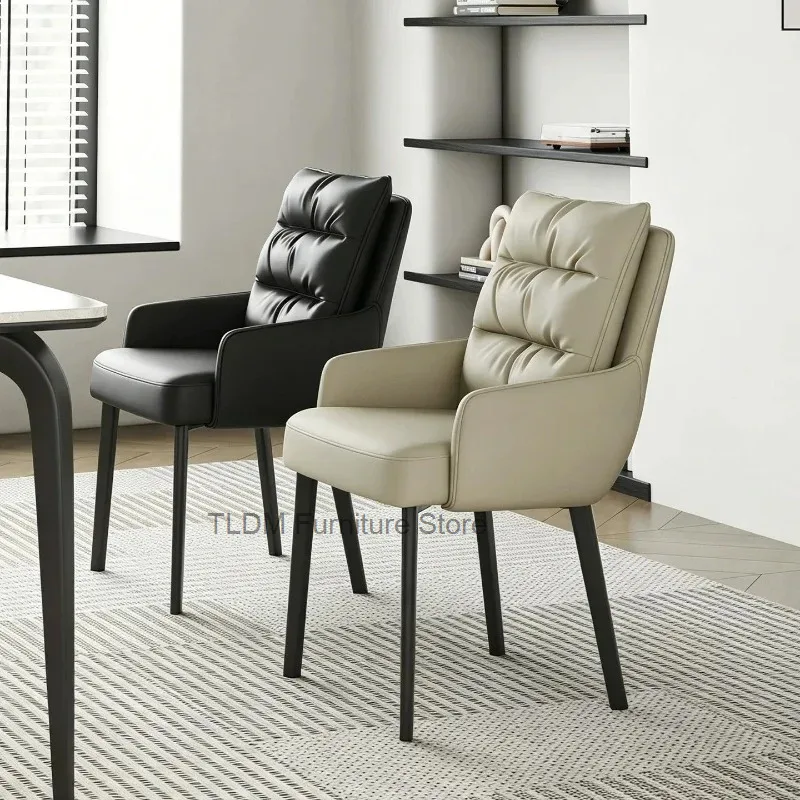 Modern Padded Leather Dining Chair Wrapped Armrest High Split Backrest，Ergonomic Upholstered Side Chair for Home Kitchen