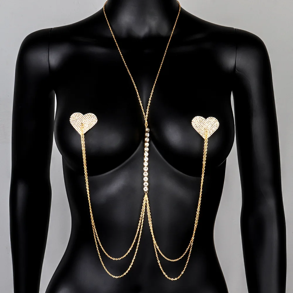 

AKYZO Body Chain Love Nipple Stickers Sexy Shiny Breast Clamp Belly Chain Nightclub Party Festival Outfit Y2k Accessories New 20