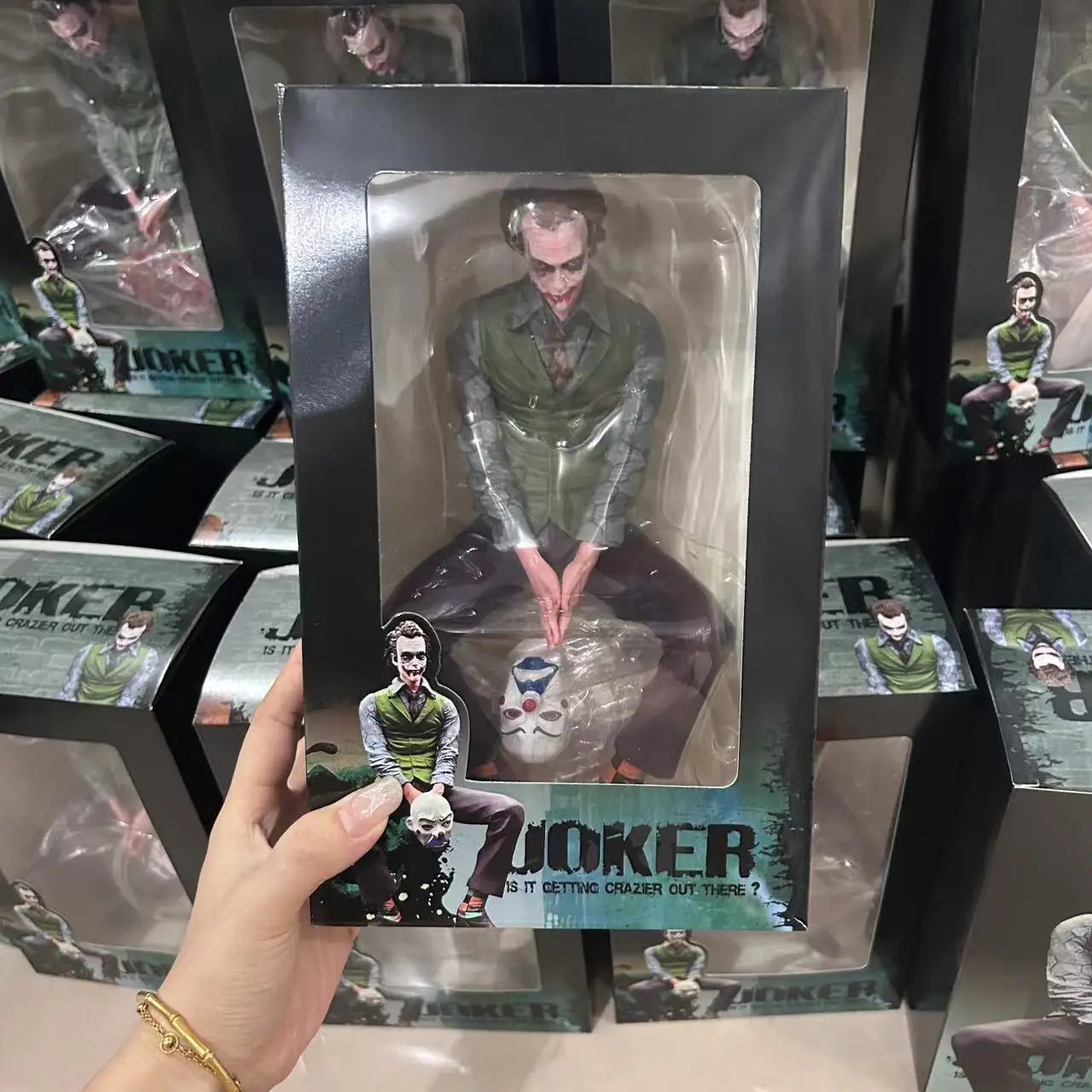 2024 New 24cm Joker Heath Ledger Action Figure Sitting Suit Handheld Joker Mask Car Doll Desktop Decoration Model Toy Gifts