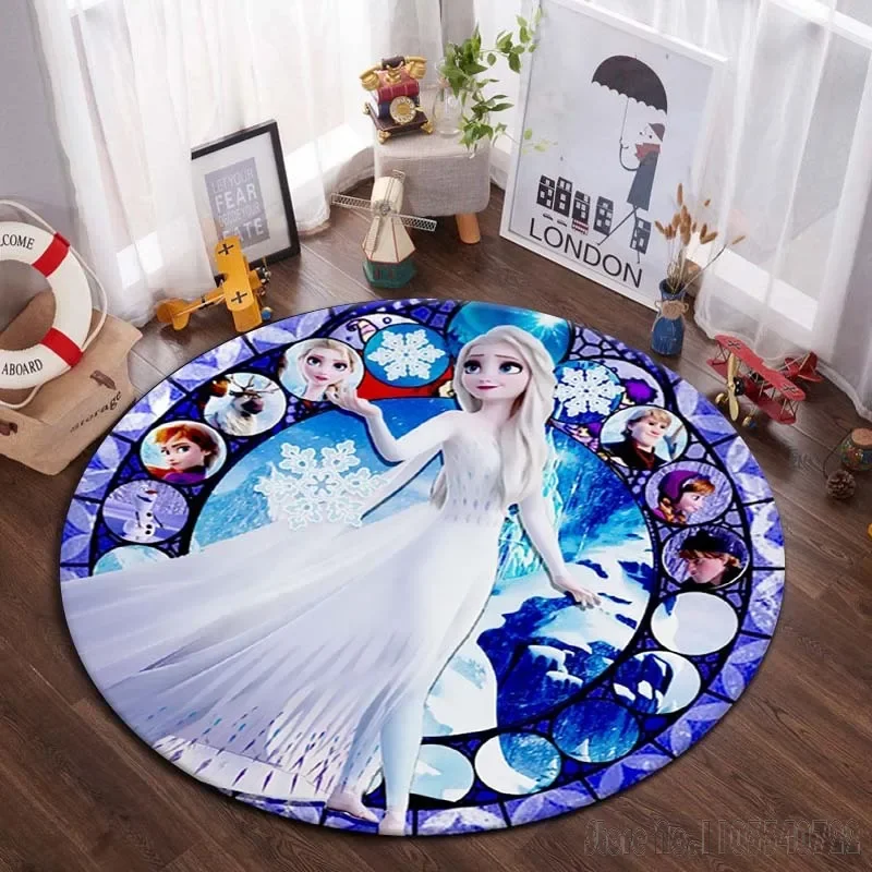 

Snow Princess Elsa Rug Round Carpet 80cm Chair Non-slip Floor Mat Crawling Game For Kids Living Room Decor