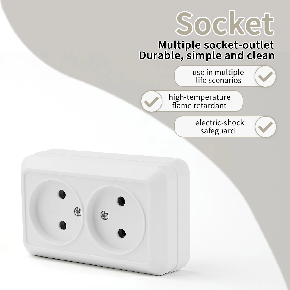 White Flame Retardant Wall Surface Classic Electrical Outlets Power Socket EU Standard Not Ground Paint Plastic 250V Surface