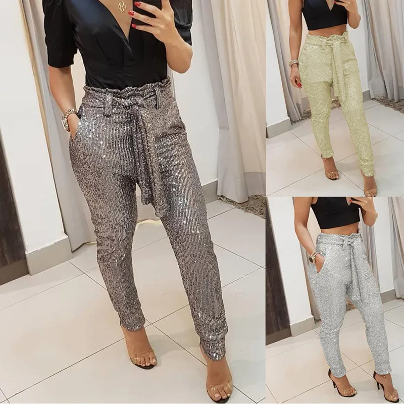 The new 2022 ladies pants haroun pants pencil pants panty sequins fashion model