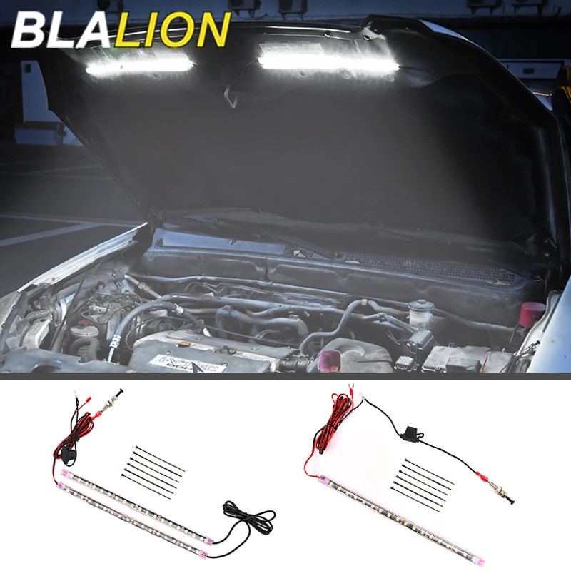 BLALION Car LED Under Hood Work Inspection Repair Lighting Kit Waterproof White Light Bars Car Hood Lights Fits Any Vehicle 12V