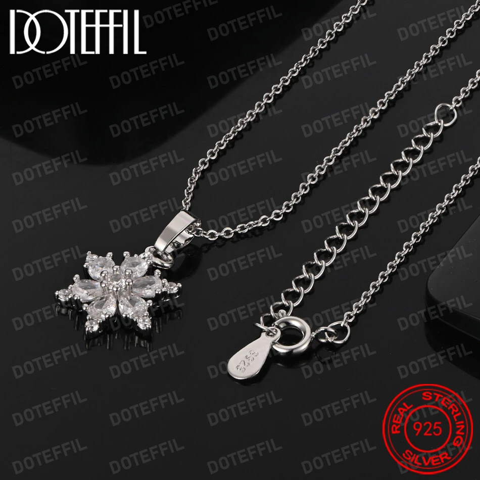 925 Sterling Silver Snowflake Sparkling Crystal Necklace HotCharm Jewelry For Man Women Fashion Party Wedding Gifts