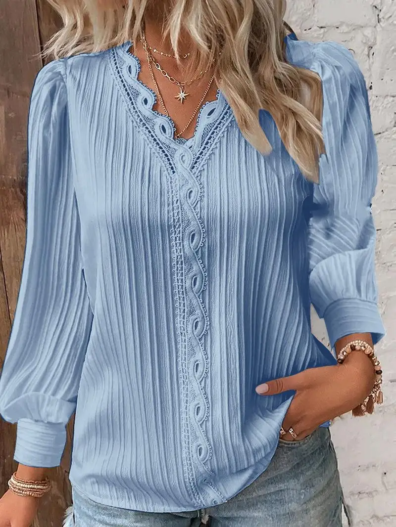 Women White Striped Women\'s Blouses Fashion Solid V-neck Casual Long Sleeve Tops Elegant Office Ladies Shirts Female Slim Blusas