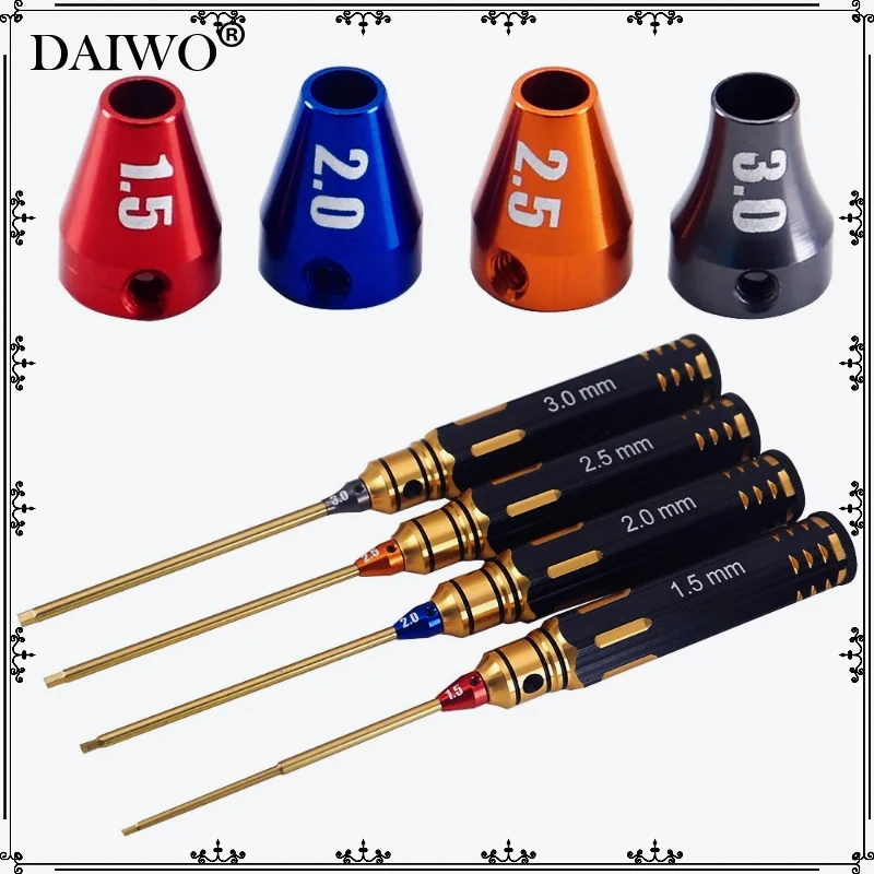

Ajrc 4pcs/set Titanium Plating 1.5mm/2mm/2.5mm/3mm Hexagon Screwdriver Screw Driver Tool Marking for Rc Model Car Boat Airplane