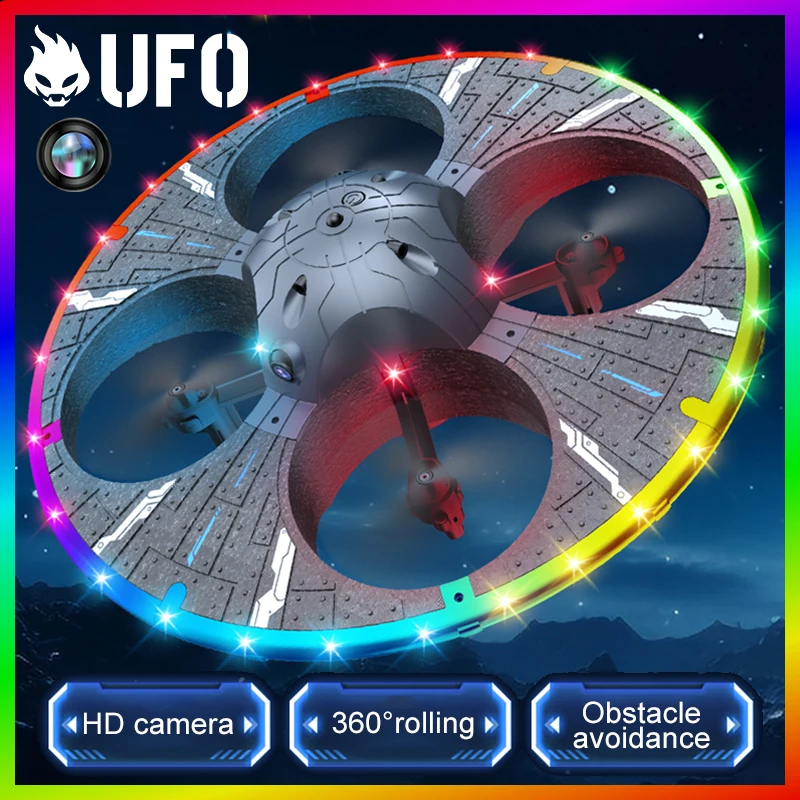 Helicopter UFO Mini Drone Toys 360° Roll UFO 4K HD Camera Drone Toys with 9 Model LED Lights for Kids UAV Toy Induction Gift