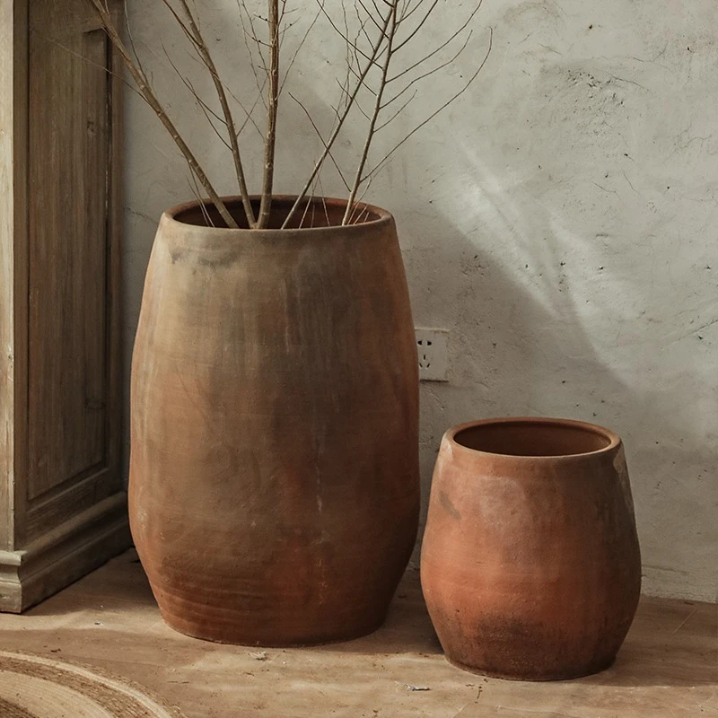 Retro color pottery wabi wind flower soil coarse bottle B & B decorative pot vase floor-to-c