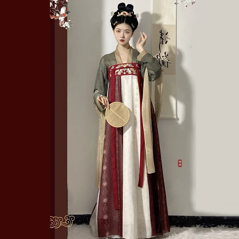 Vestido tradicional chinês hanfu feminino, design original, estilo Tang Dynasty, estampado e bordado, novo para adulto