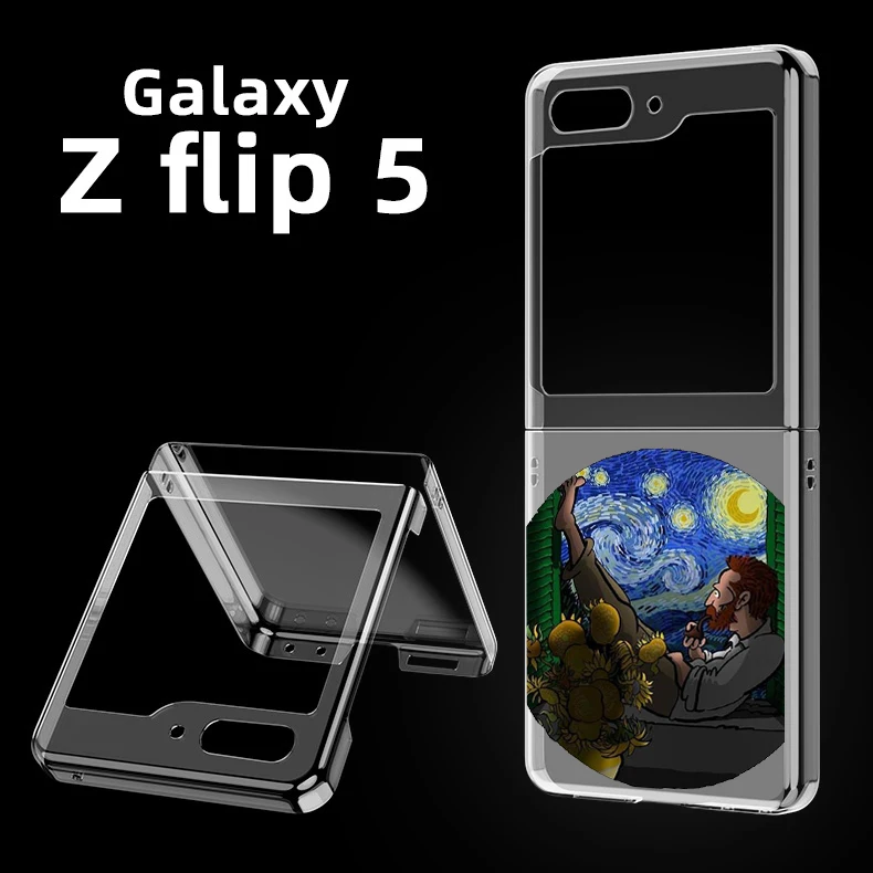 Art Aesthetic Van Gogh Starry Clear Phone Case For Samsung Galaxy Z Flip 5 3 4 Shell For Samsung Z Flip3 Flip4 Hard PC Cover