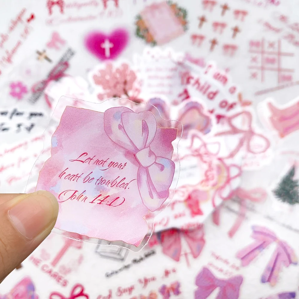 50 قطعة الكرتون الوردي Bownet الكتاب المقدس ملصقات الحيوانات الأليفة شفافة الشارات للهاتف حقيبة خوذة DIY بها بنفسك ملصقات مقاومة للماء الجمالية #3