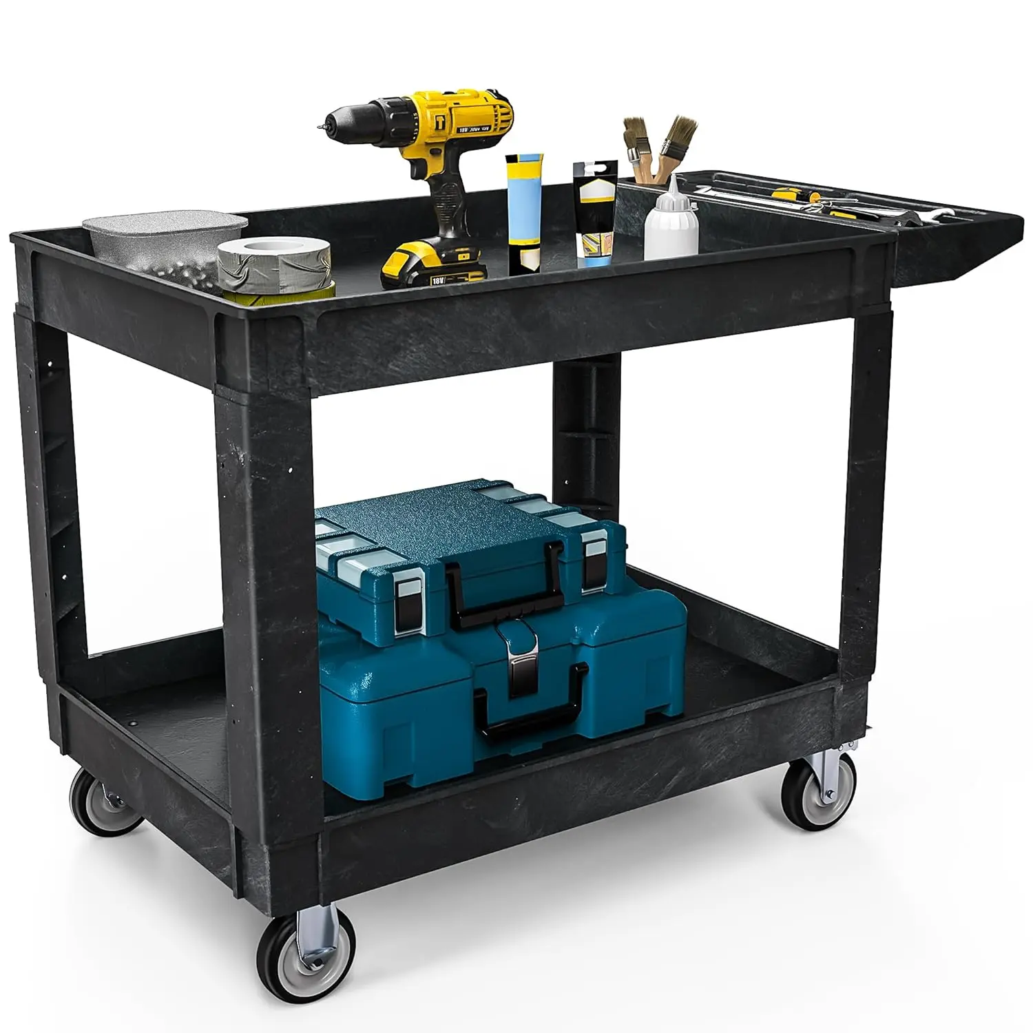 

Utility Service Cart on Wheels, 550 lbs Capacity, 45 x 25 Inch Rolling Work Carts with Wheels, 2 Shelf Heavy Duty Plasti