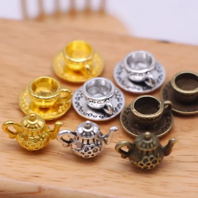 

1Set 1:12 Dollhouse Miniature Teapot Cup Saucer Metal Tea Set Dining Table Model Decor Toy Doll House Accessories