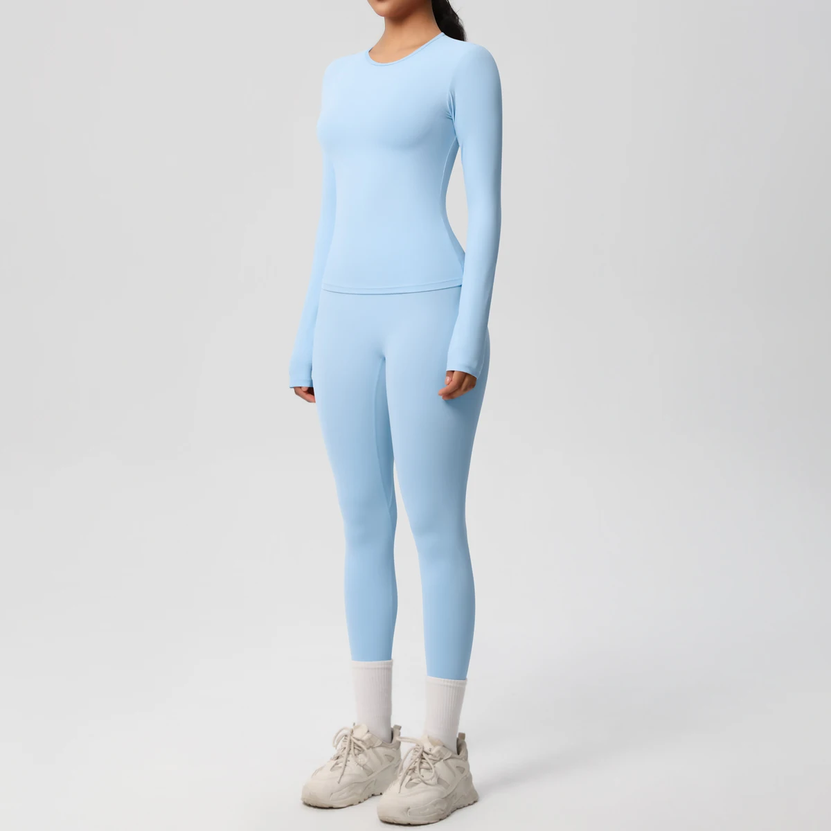2-teiliges Sportbekleidungs-Yoga-Set, Fitnessstudio-Kleidung, Yoga-Anzüge für Damen, Fitness-Set, Trainingsanzüge, Sport, Langarm, bauchfreies Top, Gym-Leggings – Detail 37