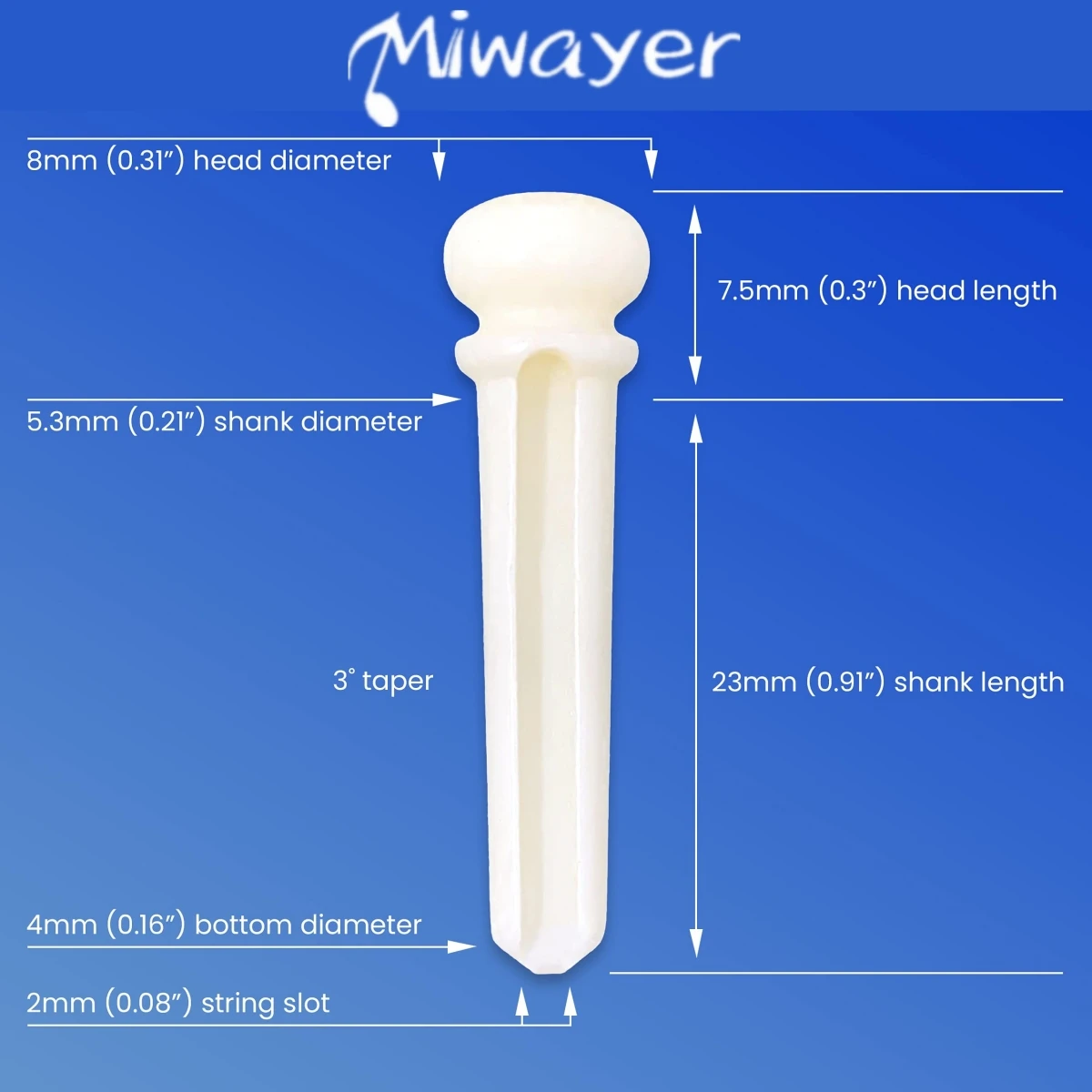 Miwayer Acoustic Guitar Bridge Pins of Various Styles 6pcs , Cow Bone/Ebony/Cocoapolo Wood Guitar Fixed String Nails