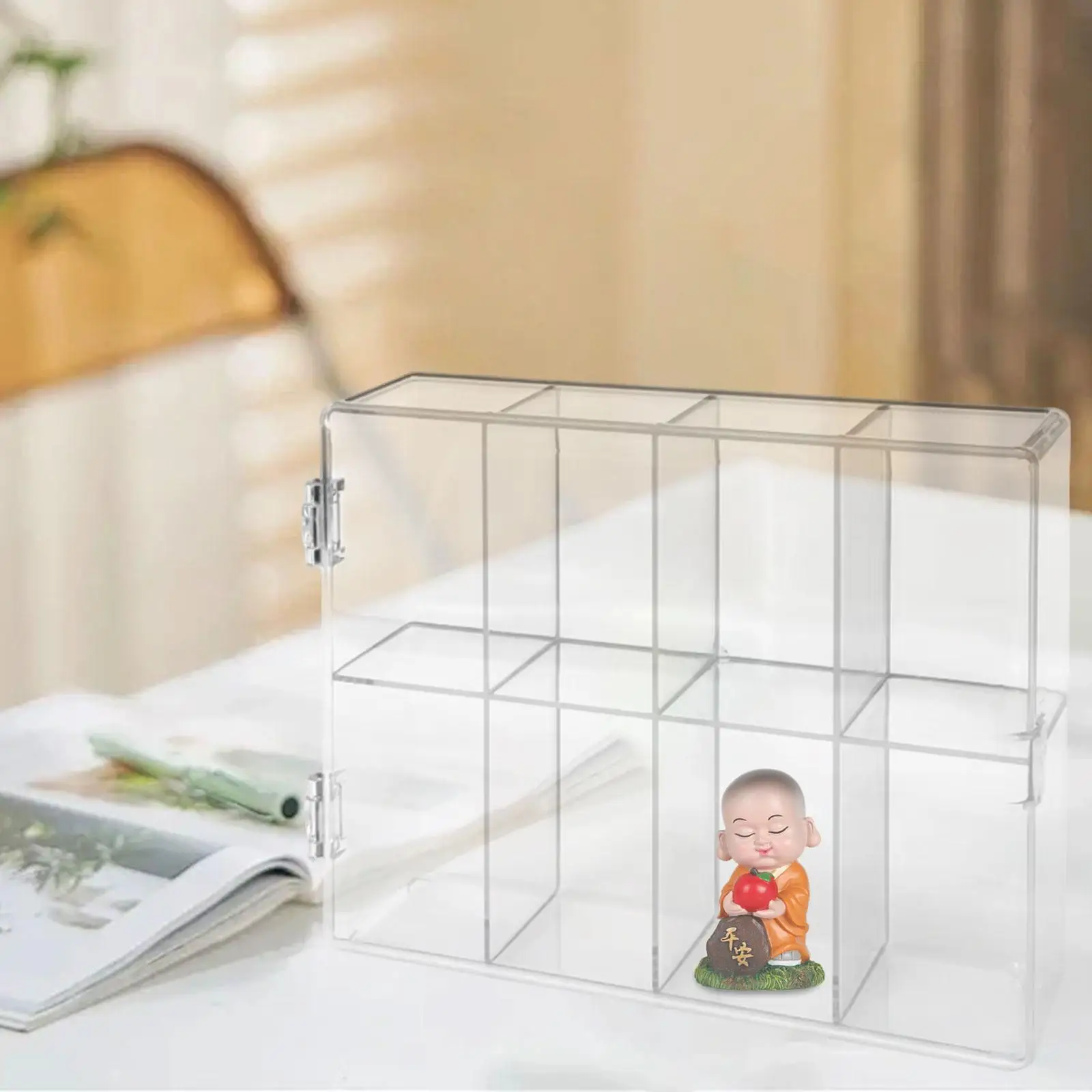 Stackable Transparent Figures Display Case 8 Compartment Doll Storage Organizer Shelf for Interior Figurine Collectibles