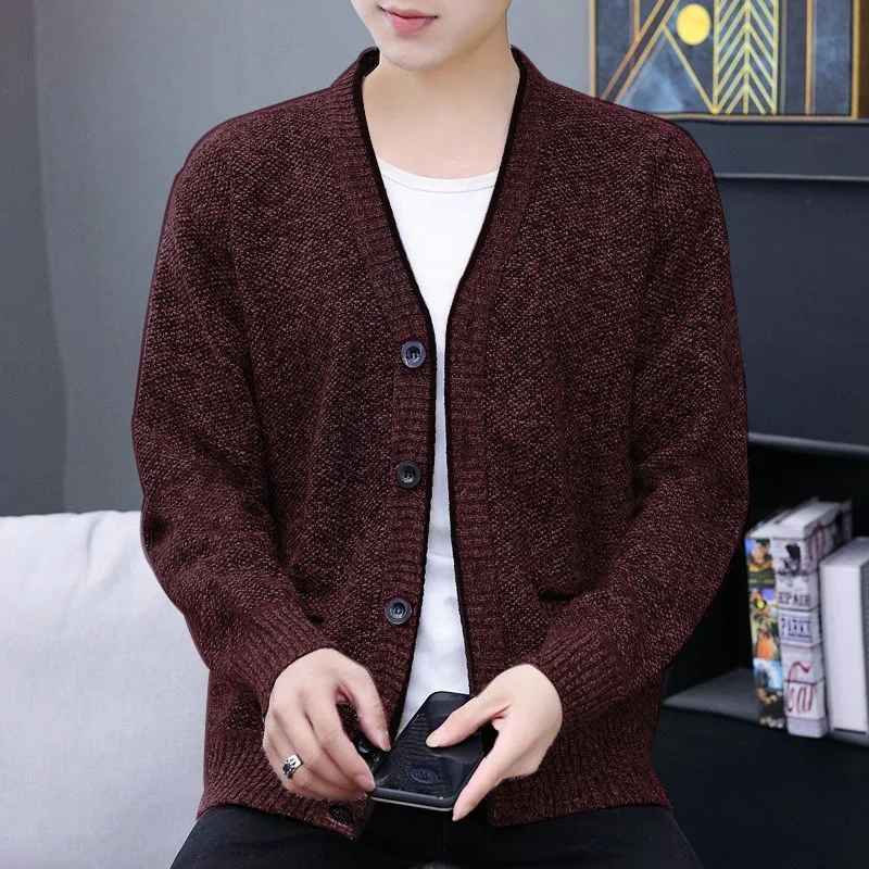 

Autumn Spring Men Casual Cardigan Jacket Solid Color Knitting Outwear V-neck Male Coats Clothing Cardigan Mens Sweaters MY658