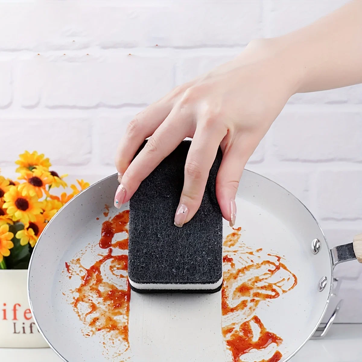 5/10pcs-Black sandwiched white double-sided thickened dishwashing sponge, scouring cloth, kitchen cleaning and stain removal