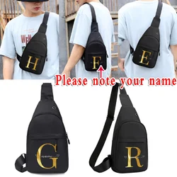 Fashion Men Chest Pack with USB Charging Port Side Women Travel Crossbody Bag Chest Bag Custom Name Letter Backpack Shoulder Bag