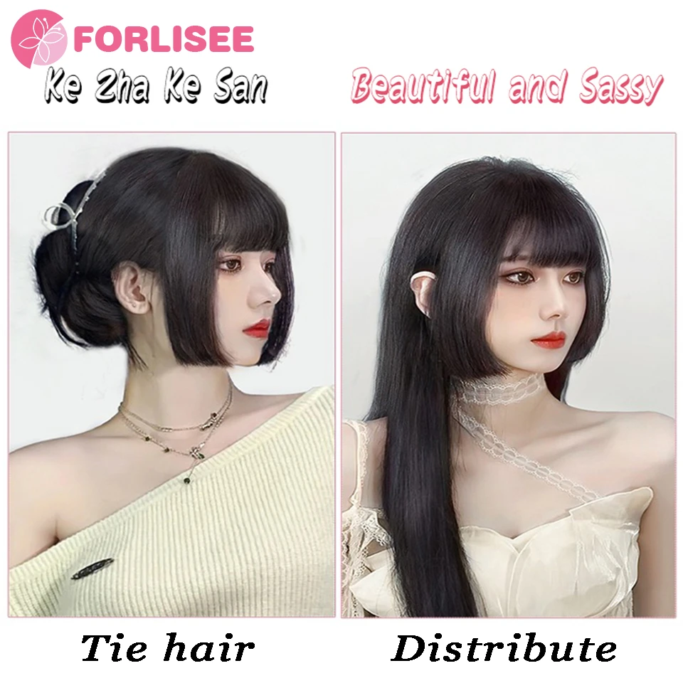 FORLISEE-Sintético Princesa Corte Bangs, Hairpin Extensão Do Cabelo, Ji Estilo De Cabelo, Franja Reta, Bangs Falso Invisível Natural