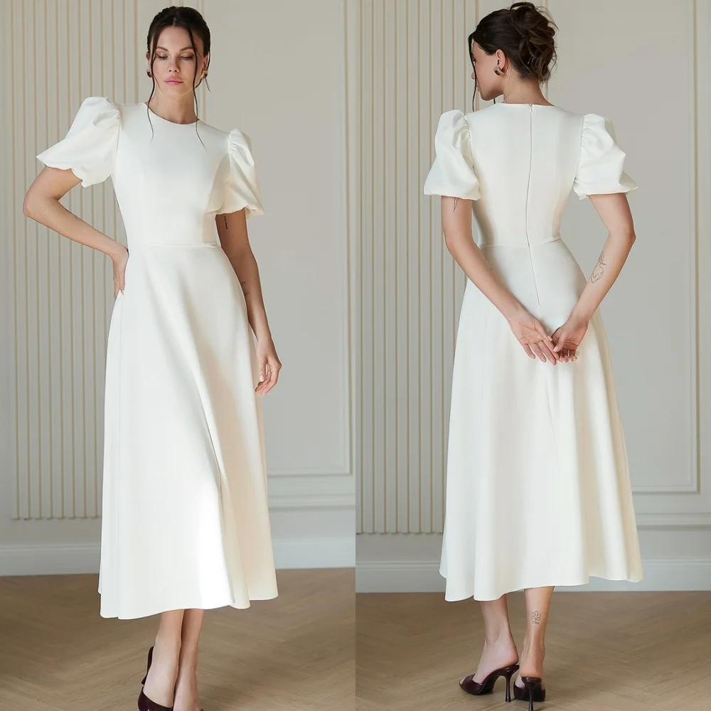 

Customized Luxury Ivory Jersey Evening Dress Charming Crew Neck Short Sleeves Homecoming Dresses Fashion Vestido De Festa
