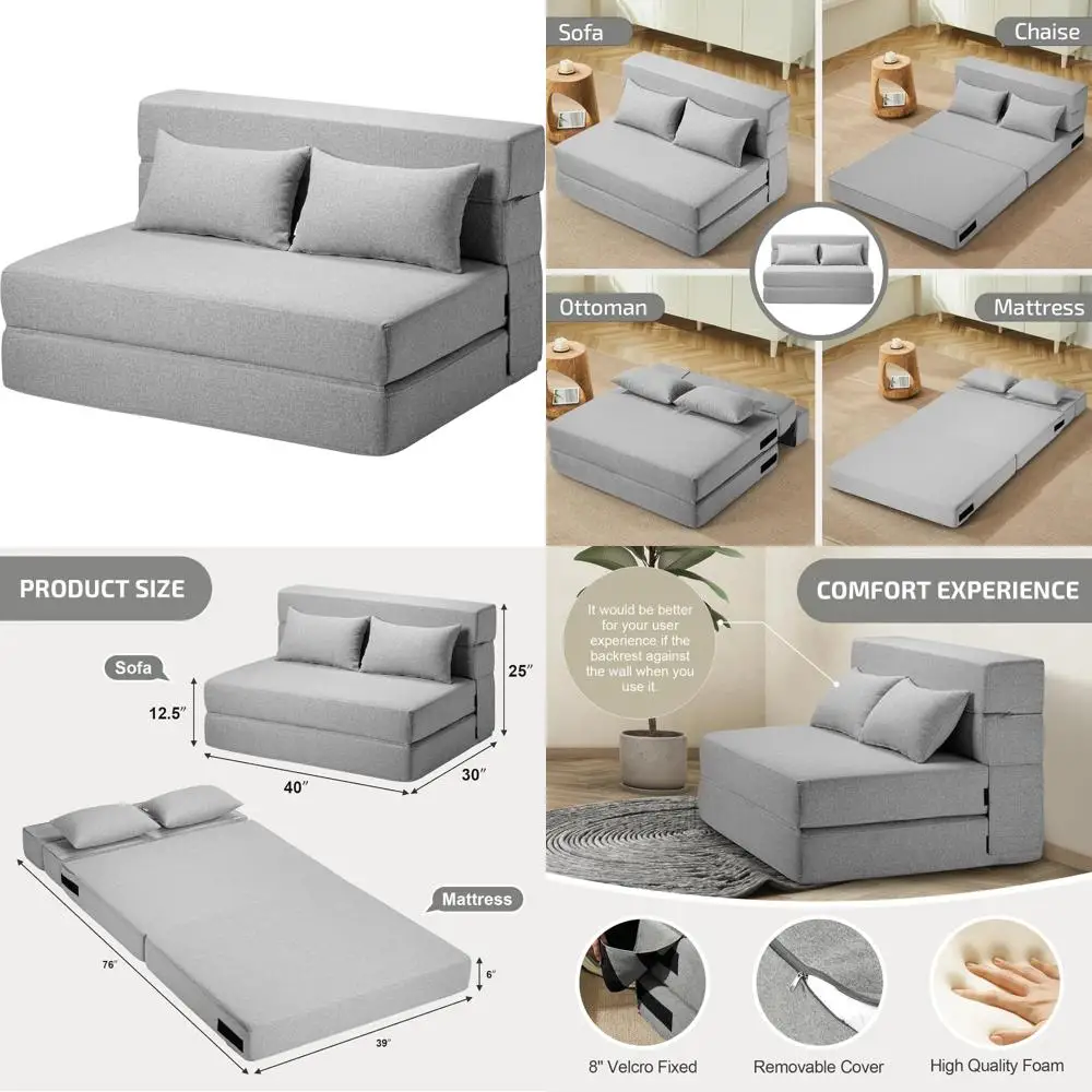 

Convertible Sofa Bed with Memory Foam Mattress - Pillow-Included Folding Couch for Living Room and Sleepovers
