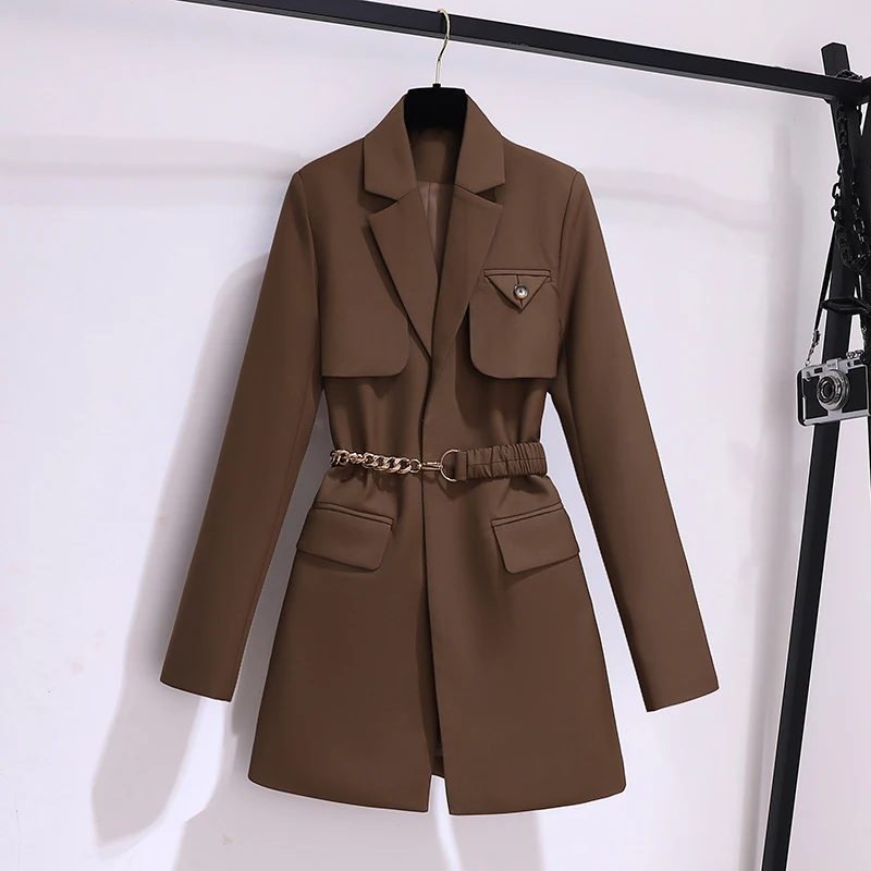 JSXDHK Office Ladies Spring Autumn Blazer Dress High Quality Women Notched Collar Long Sleeve Female Work Mini Vestido With Belt