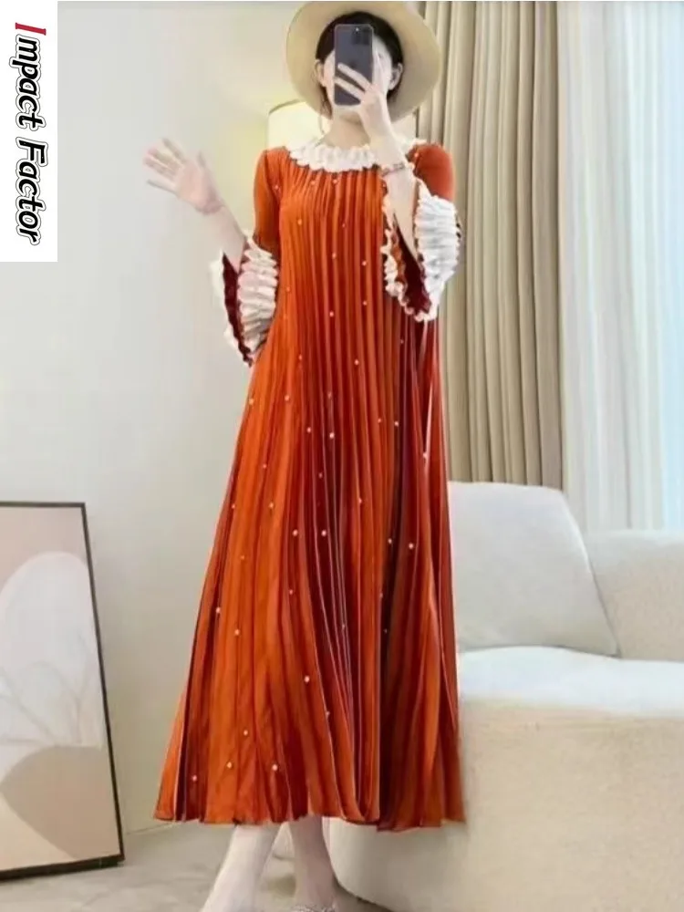 miyake-automne-nouvelle-robe-ample-francais-leger-luxe-haut-sens-ample-mode-imprime-robe-longue-vetements-pour-femmes