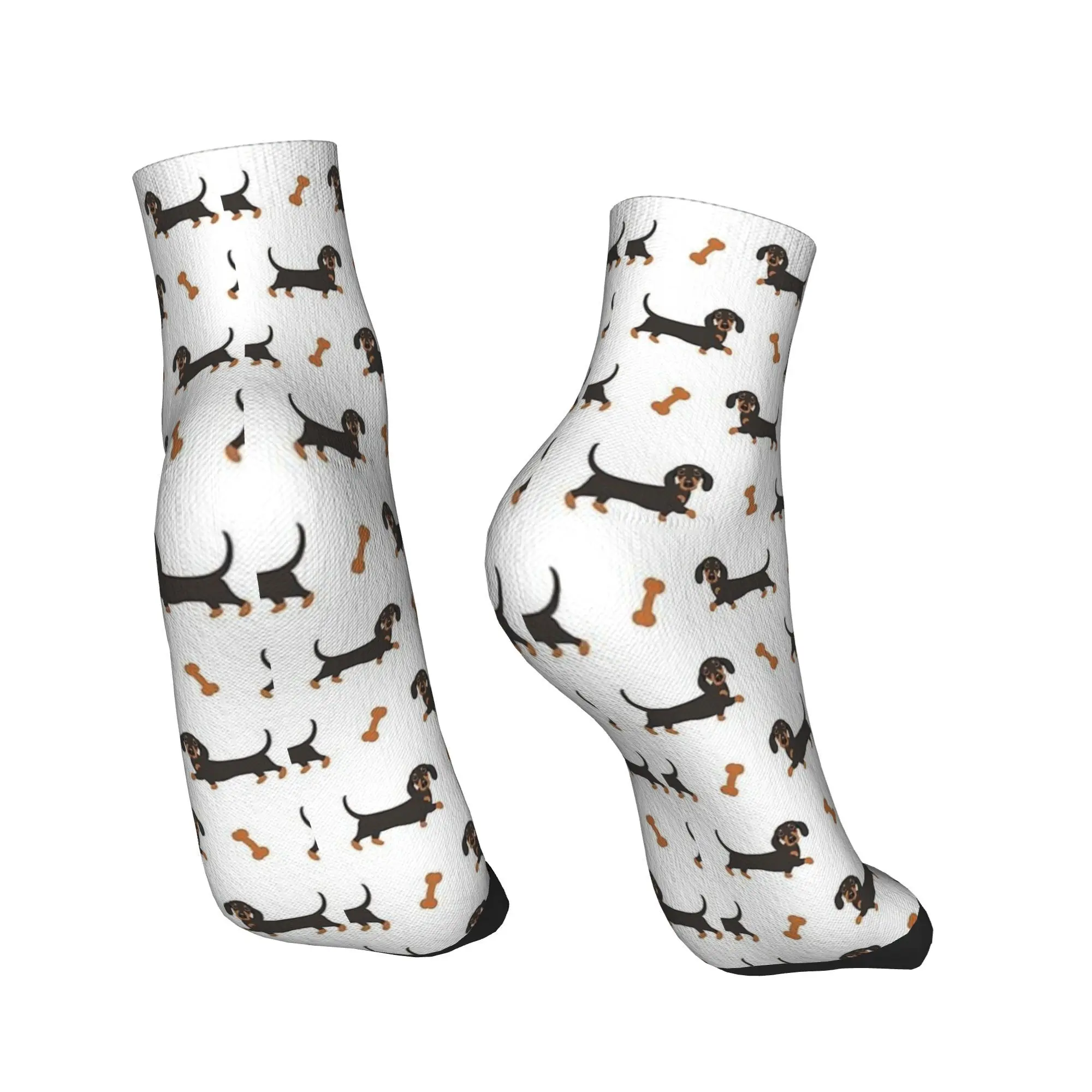 Todas as estações preto e tan dachshund salsicha cão meias harajuku super macio tripulação meias moda para presentes das mulheres dos homens