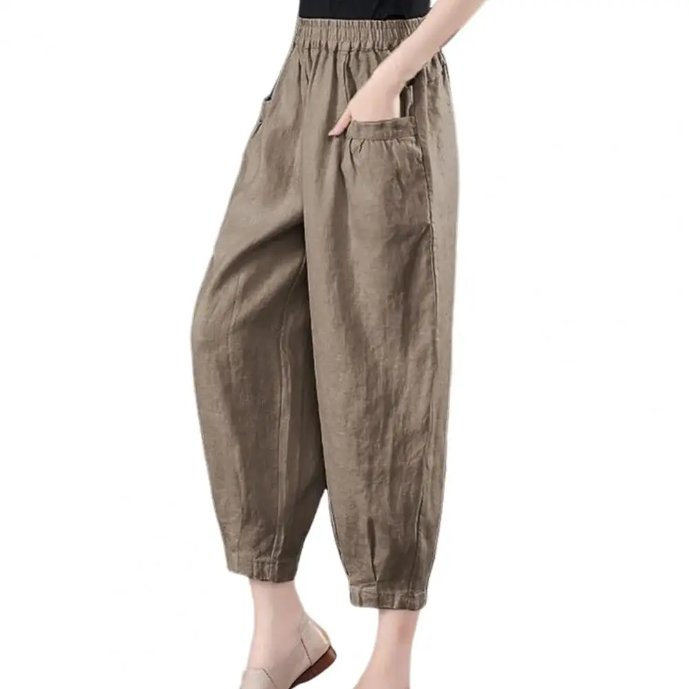 Women Spring Summer Casual Pants Elastic High Waist Harem Trousers Solid Color Wide Leg Long Pants Streetwear