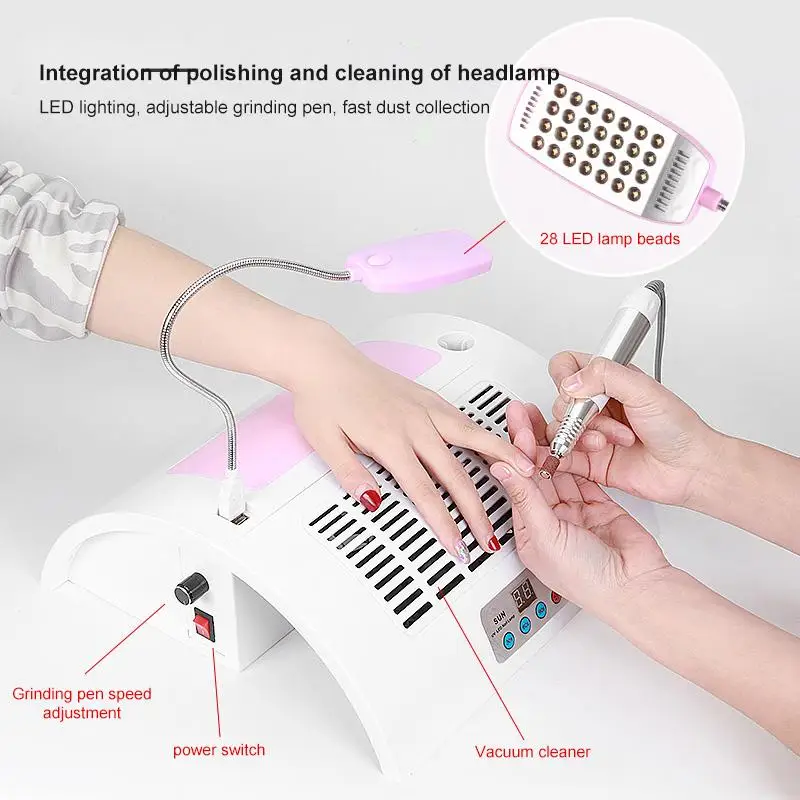 Máquina de manicura multiusos, aspiradora, accesorios para uñas, secador de uñas, taladro eléctrico para uñas, lámpara Led Uv