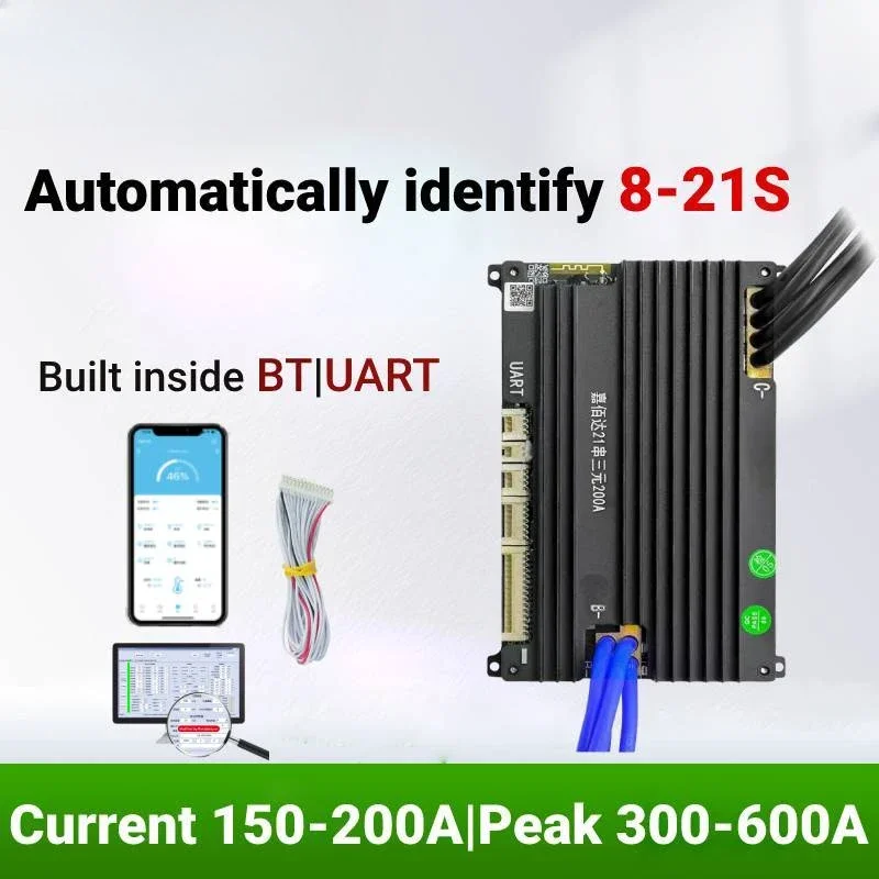 JBD Smart BMS 150A 200A 24V 36V 48V 60V 72V Li-ion LiFepo4 8S 10S 11S 12S 13S 14S 15S 16S 17S 18S 19S 20S 21S UART Built-in BT