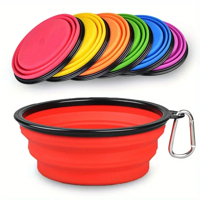 

Dogs Feed Supplies Folding Silicone Bowl Portable Puppy Water Container with Carabiner Folding Cats Bowl Travel Pets Accessories