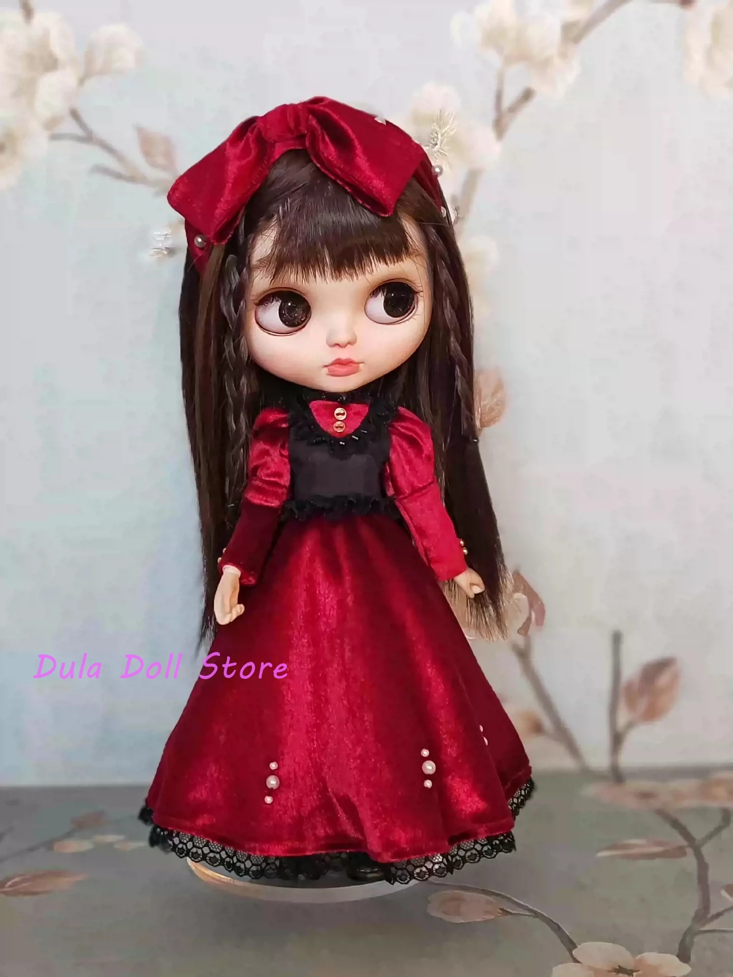 Dula Doll Clothes Dress Burgundy velvet set Blythe ob24 ob22 Azone Licca ICY JerryB 1/6 Bjd Doll Accessories