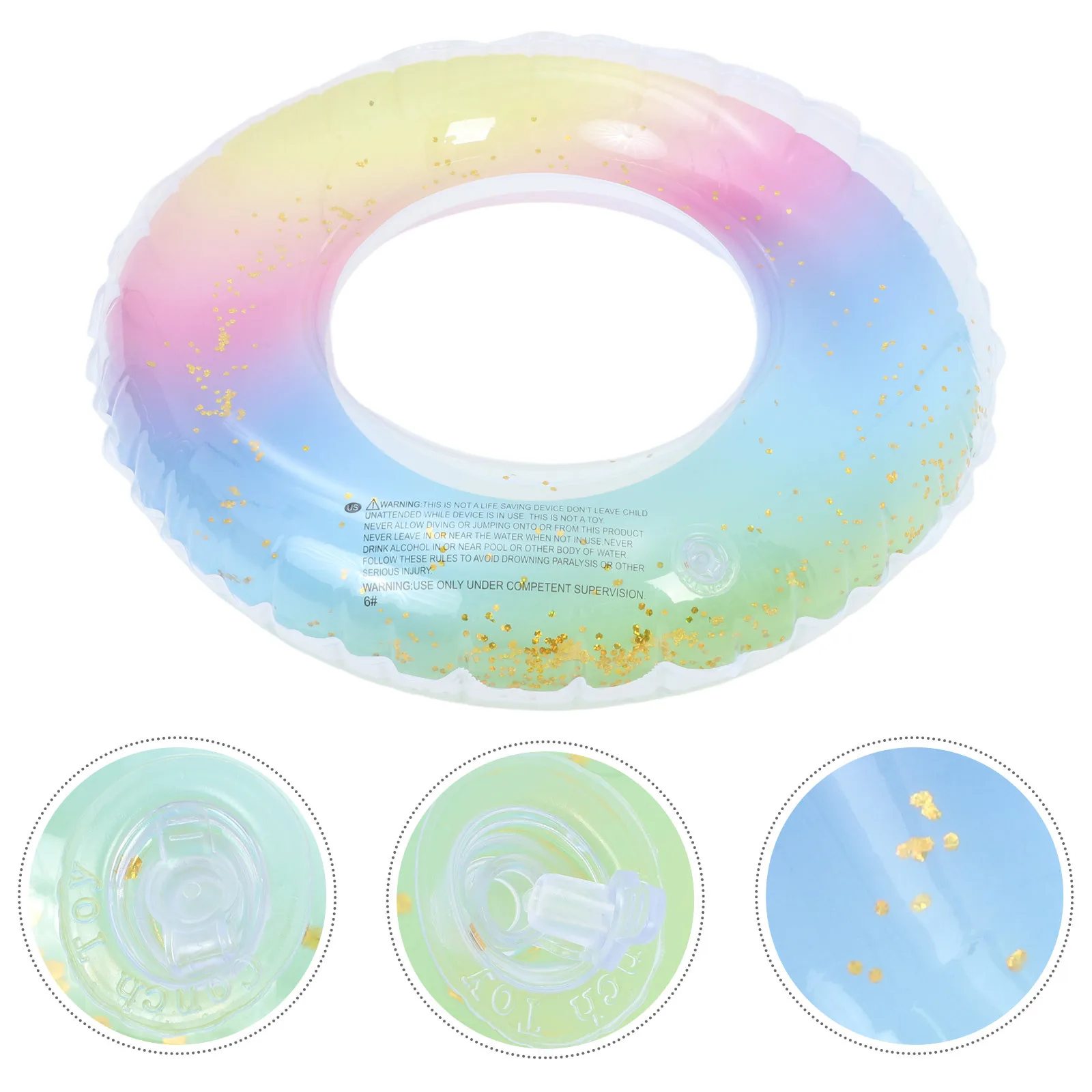 

Gradient Rainbow Swim Ring Translucent Sequins Inflatable Safety Float for Adult Women Pool Beach Use 60Cm Diameter