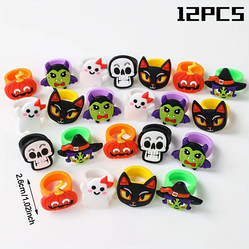 Halloween Silicone Rings - 12 Pack Party Favors for Guests, Trick or Treat Decoration, Non-Toxic Silicone