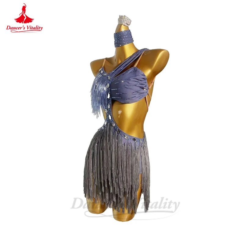 Latin Dance Costume Set for Women Rumba Chacha Tnago Performance Competiton Clothing Skirt Custom Adult Child Latin Tassel Dress