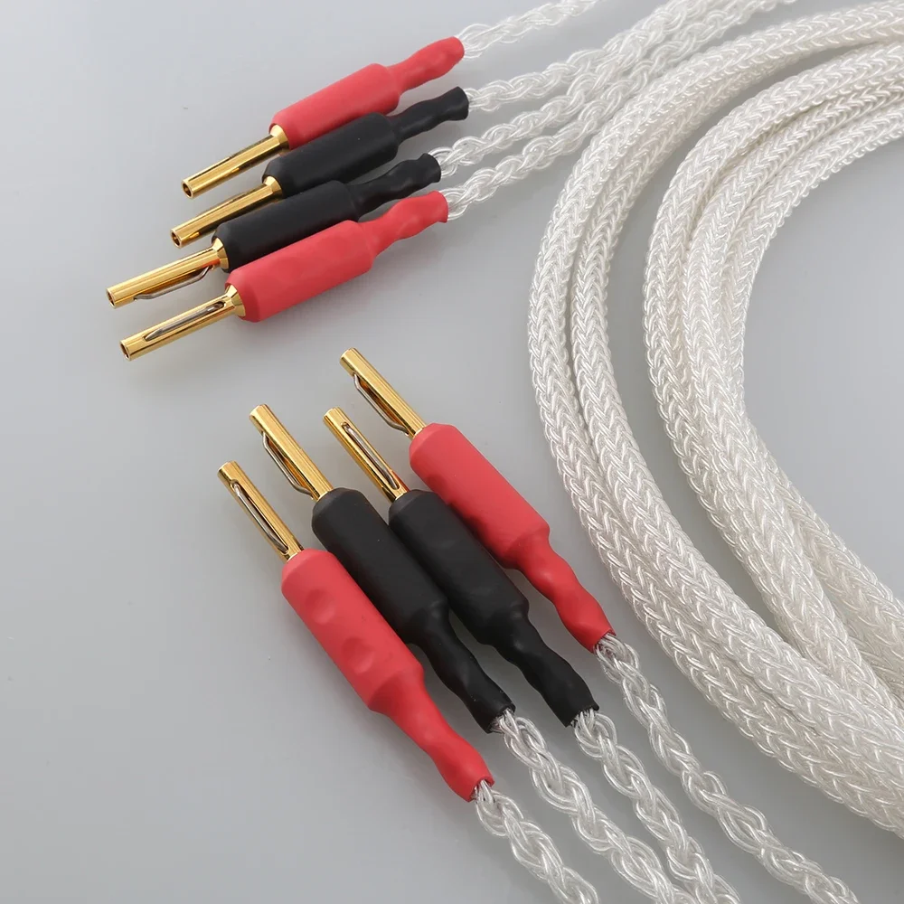 คู่ 100% 16 แกนเงินนุ่มสายลําโพง Viborg ทองแดงบริสุทธิ์ Bnanana ปลั๊ก HIFI สายลําโพง Audiophile