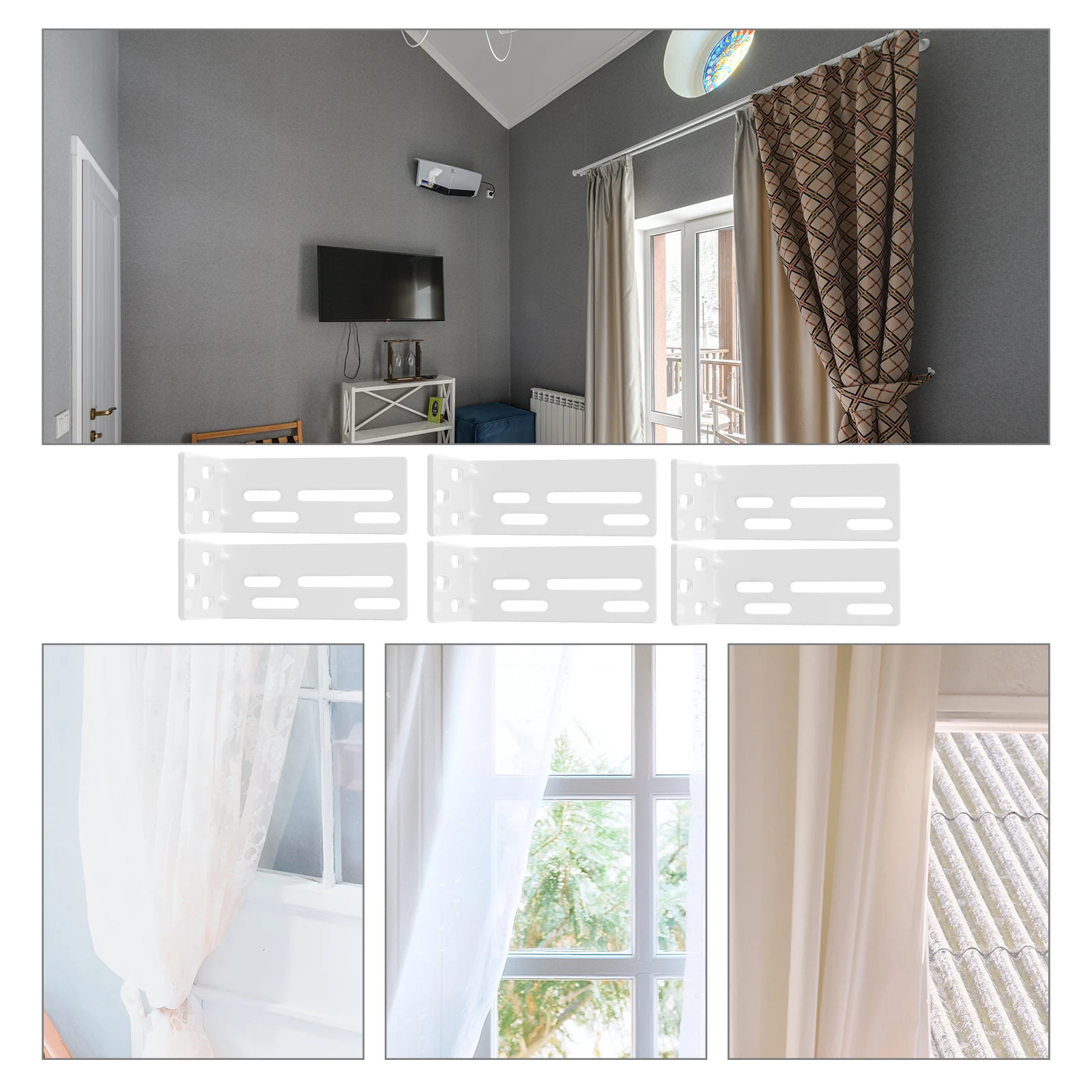 

6pcs Curtain Installation Code Stainless Steel Smooth Finish For Home Office Hotel Use Installation Code Bracket