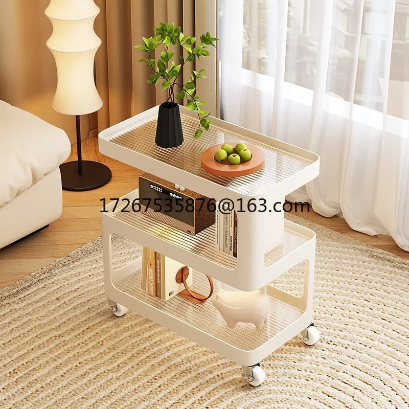 

Sofa side few light luxury high-end living room movable small coffee table trolley bedside shelf side cabinet super narrow