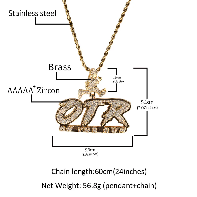 Hip Hop 5A+ CZ Stone Paved Bling Iced Out ON THE RUN OTR Running Man Pendants Necklace for Men Rapper Jewelry Drop Shipping