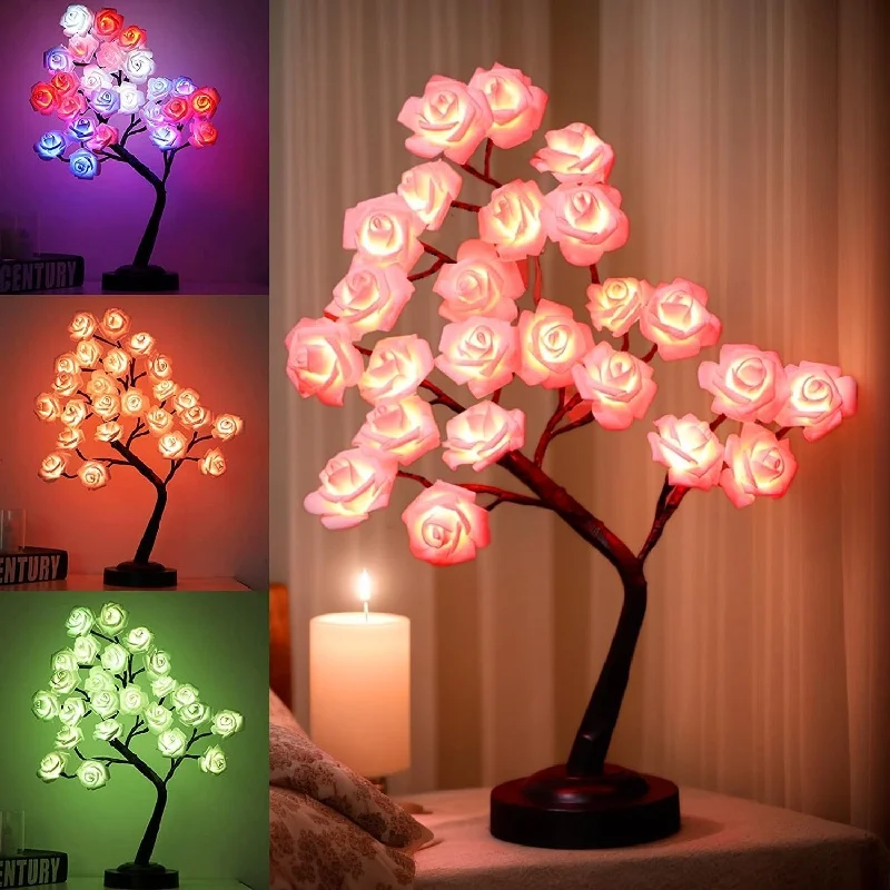 

Table Lamp USB Christmas Tree Fairy Lights LED Rose Flower Night Lights Home Party Wedding Bedroom Decoration Mother's Day Gift