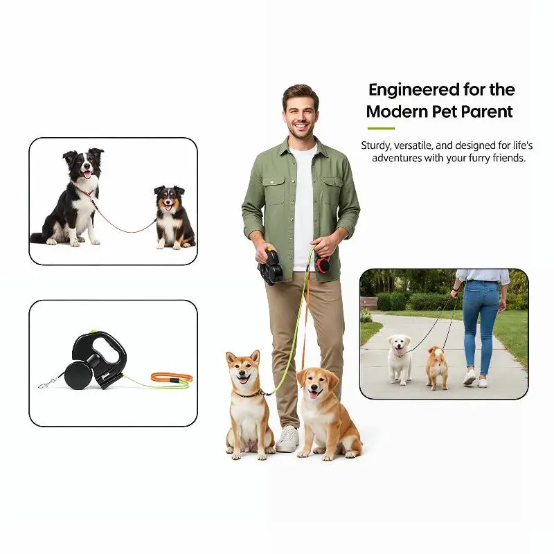

Auto Retractable 360 Degree Dog Leash with Double Ends for Hassle-Free Pet Walks