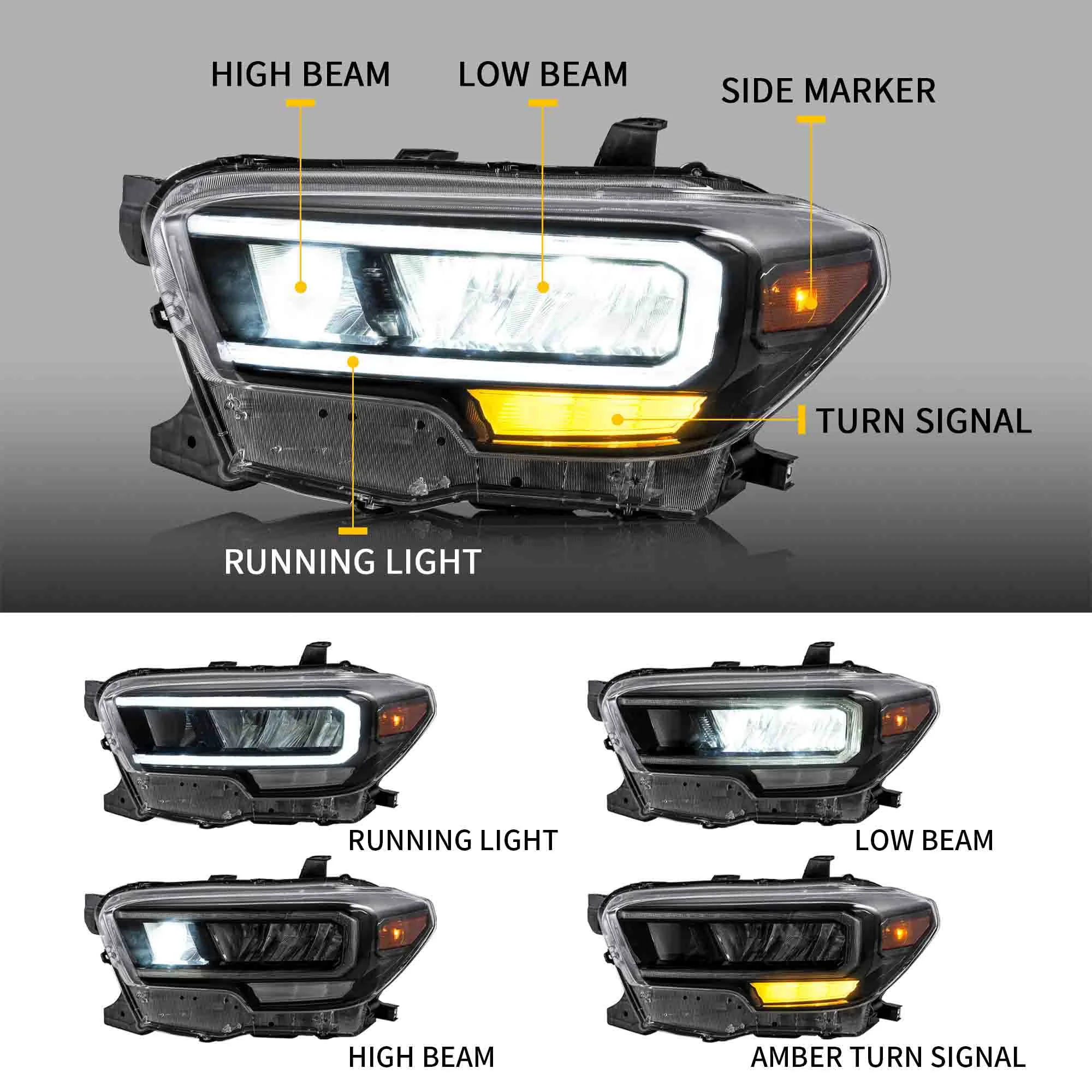 Full LED Headlight Assembly For Toyota Tacoma 2015-2023 3Rd Gen N300, High Luminance Greatly Improves Night Driving Visibility