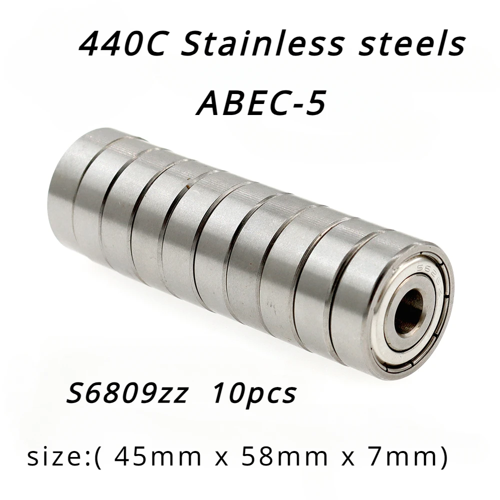 

Veekaft High Performance 440C Stainless Steel ABEC-5 Deep Groove Ball Bearings - Pack of 10pcs S6809zz 45x58x7mm