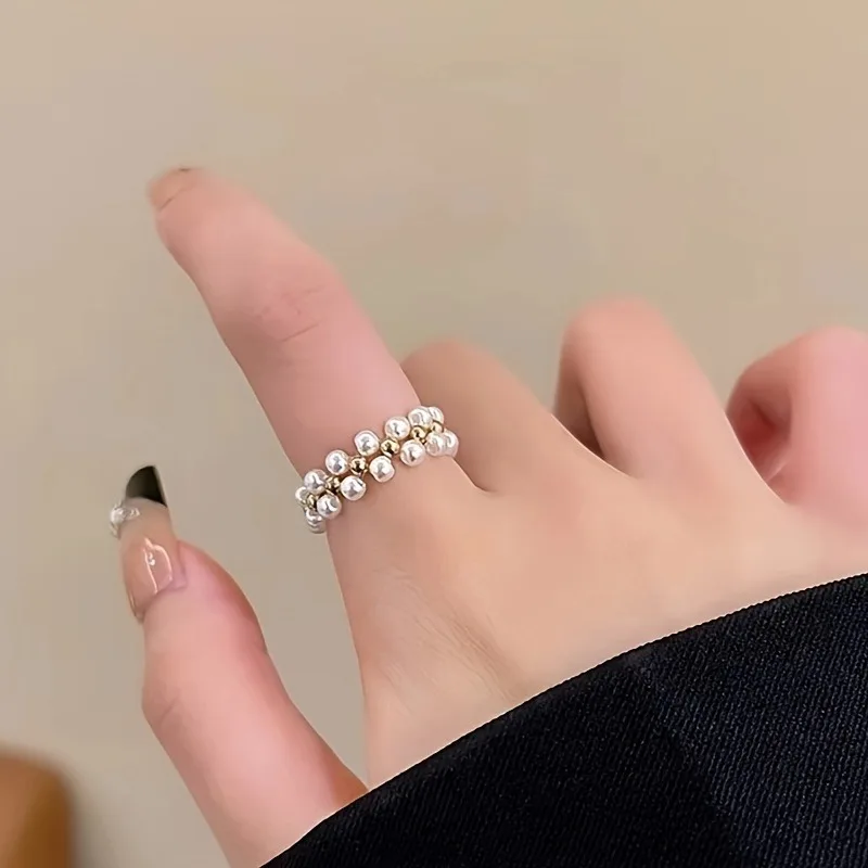 1pc Elegante Imitation Perle Perle Elastische Ring für Frauen Kombination Kreative Joint Ring Fashion Party Schmuck Geschenk