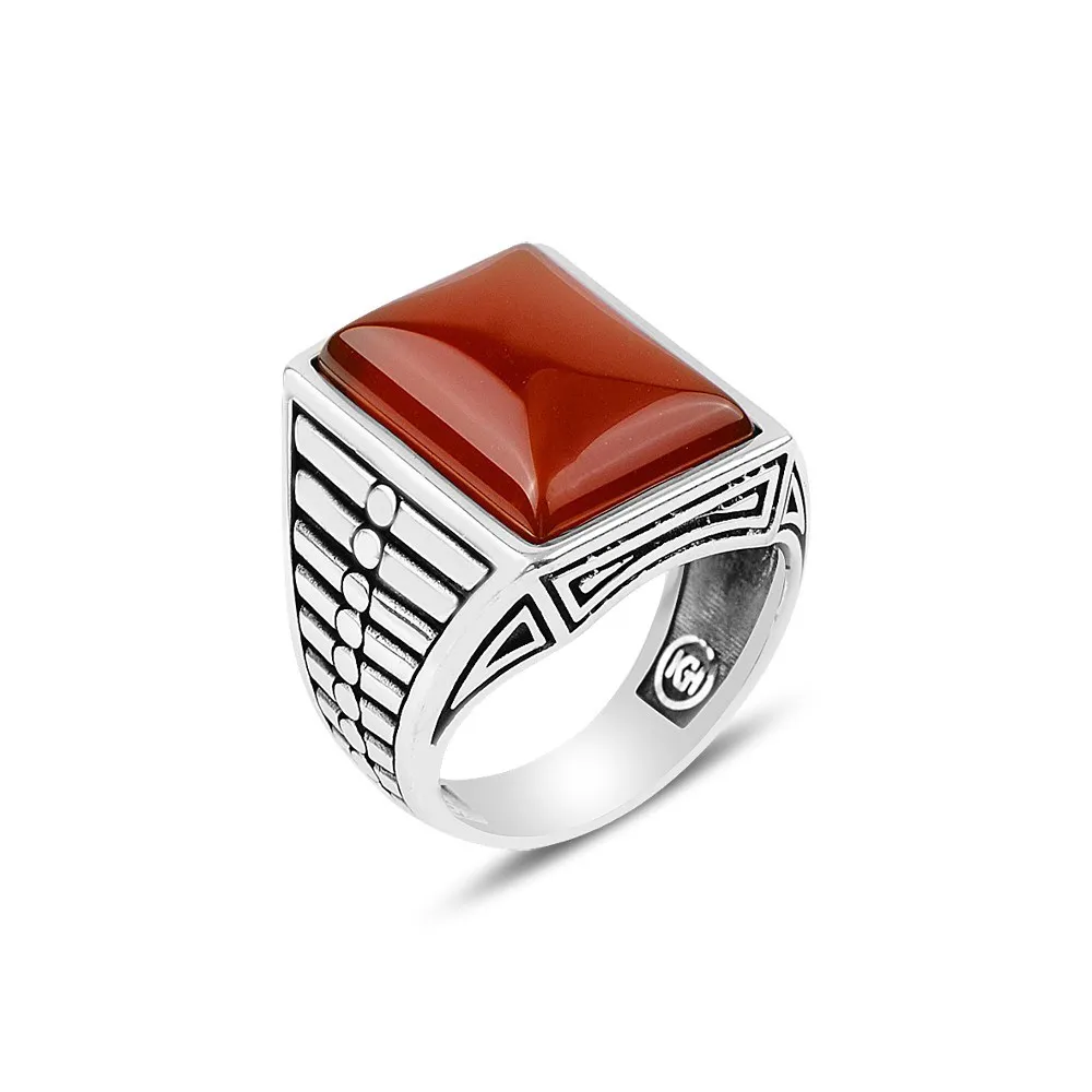 

Turkish Handmade Silver Agate Stone Men's Ring