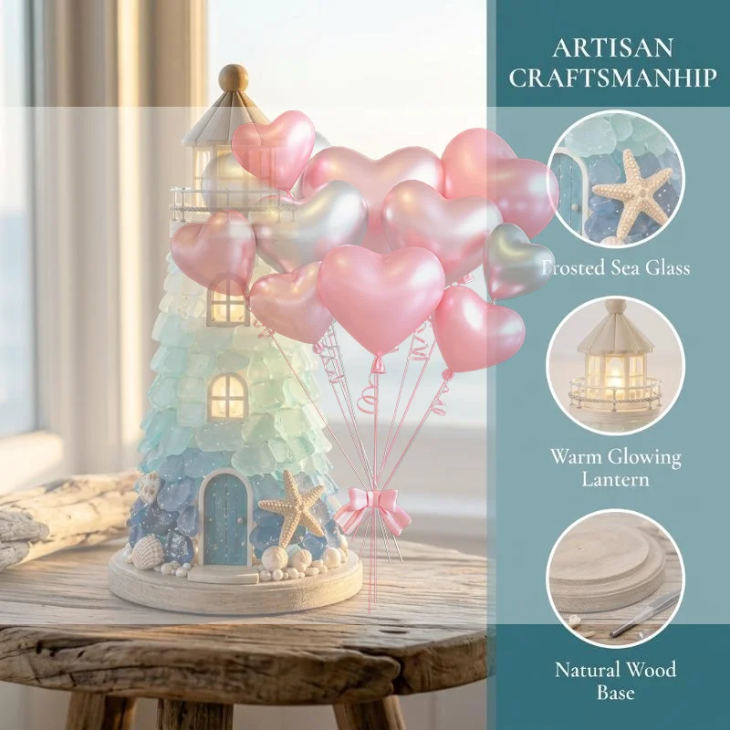 DIY Sea Glass Lighthouse Kit Handmade 3D Lighthouse Model With LED Light Creative Coastal Ornament For Table Decor Xmas Gift